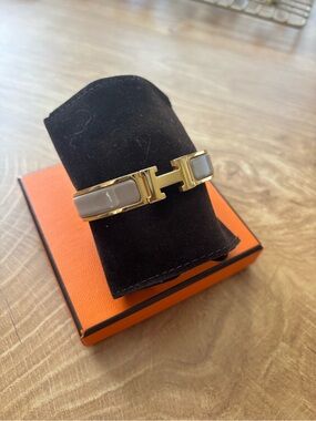Hermes Rose Gold Marron Glacé Enamel Clic H Bracelet